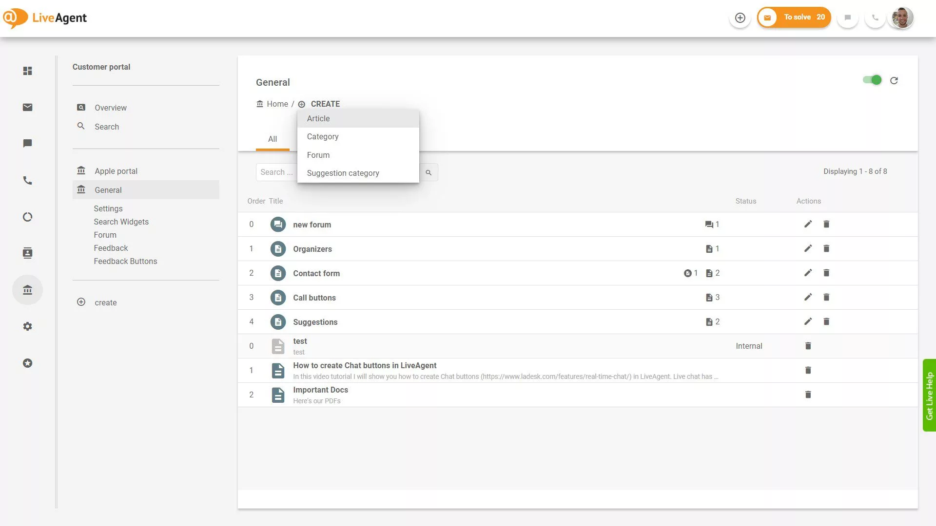 Panoramica dei ticket di LiveAgent all'interno dell'applicazione