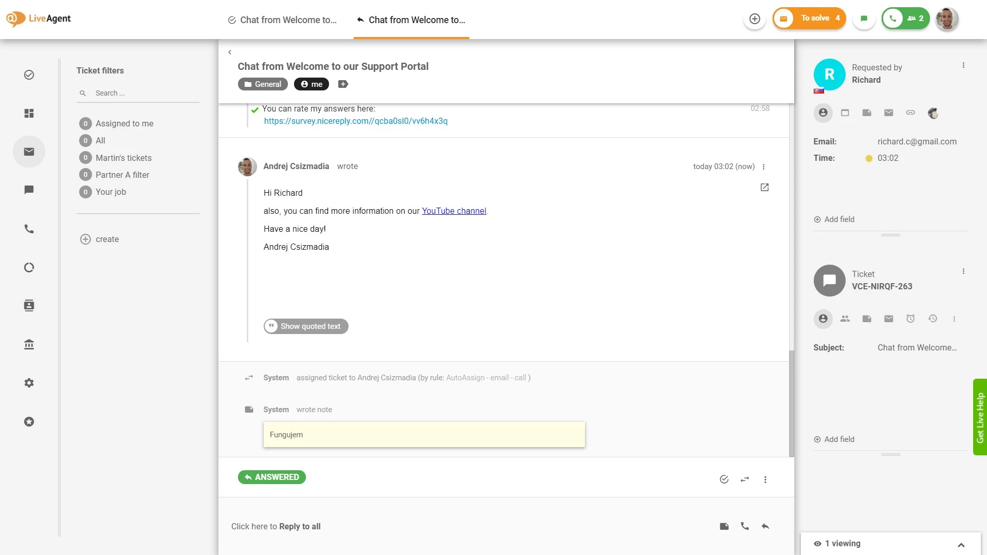 Panoramica dell'interfaccia di ticketing in LiveAgent.