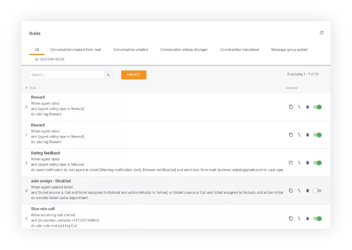 Funzione Regole in LiveAgent