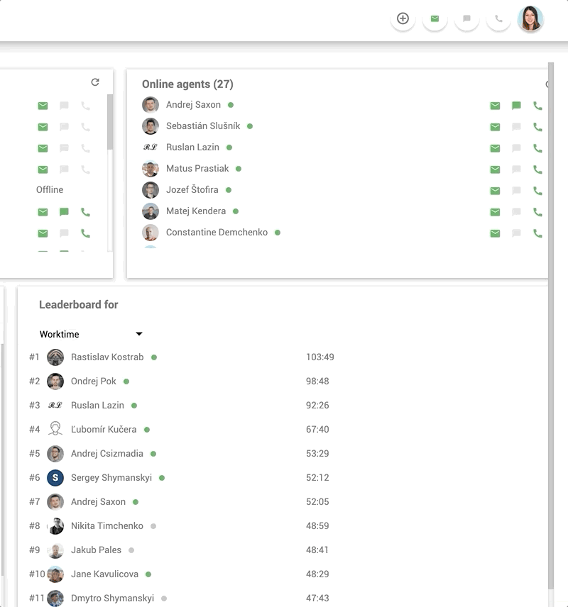 Internal workplace chat feature in LiveAgent - example