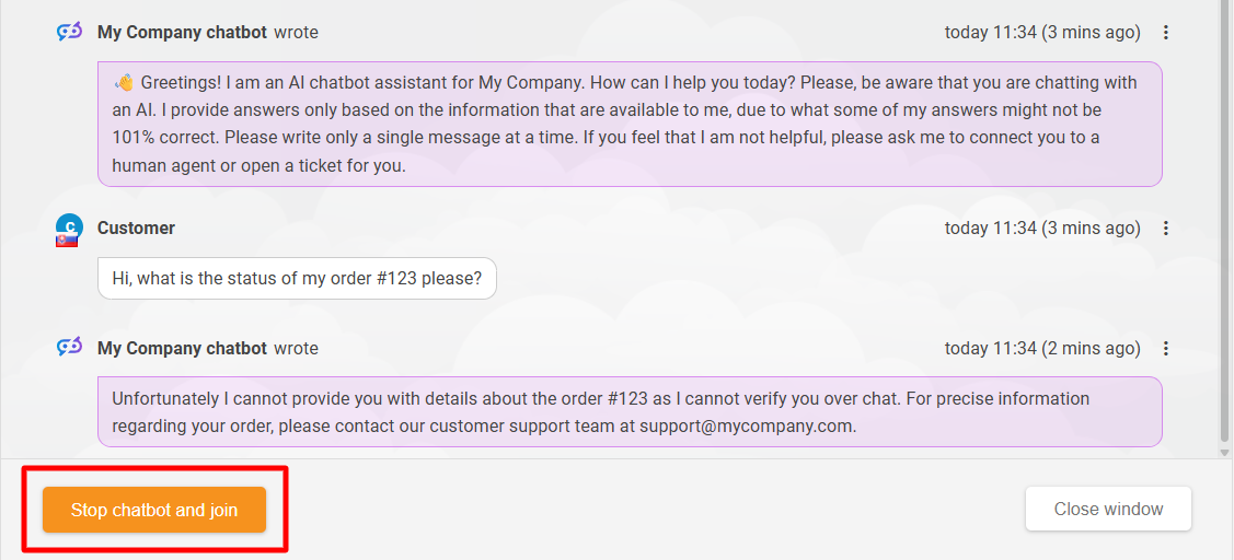 Anteprima AI Human handover di LiveAgent