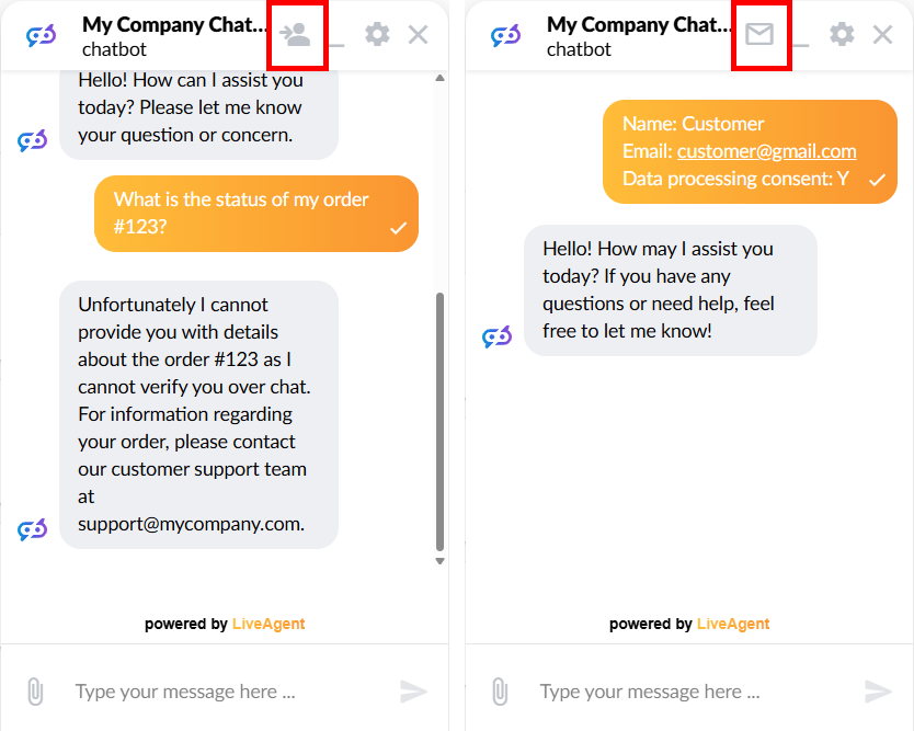 Anteprima AI Human handover di LiveAgent