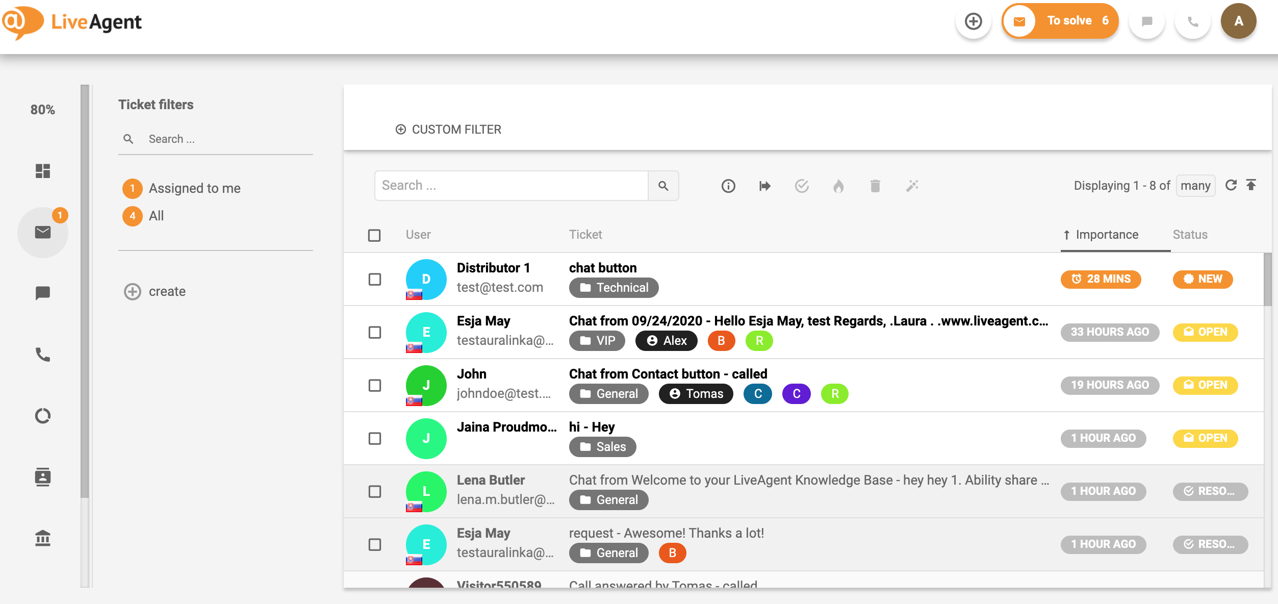 Panoramica dell'interfaccia di ticketing in LiveAgent.