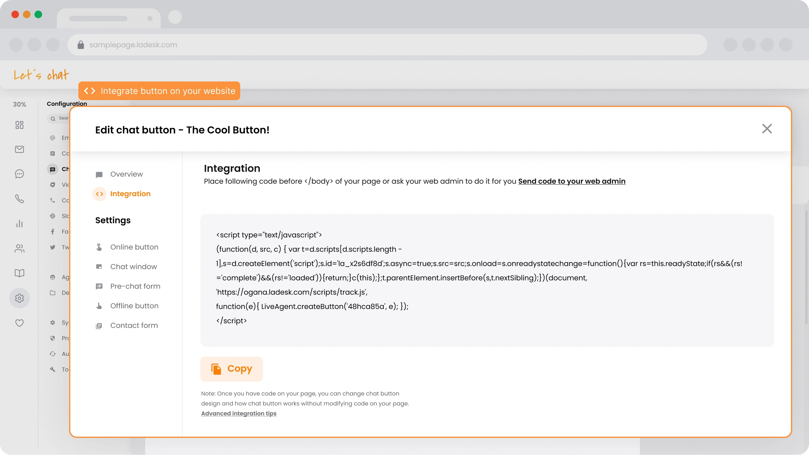 Integrazione nel sito web