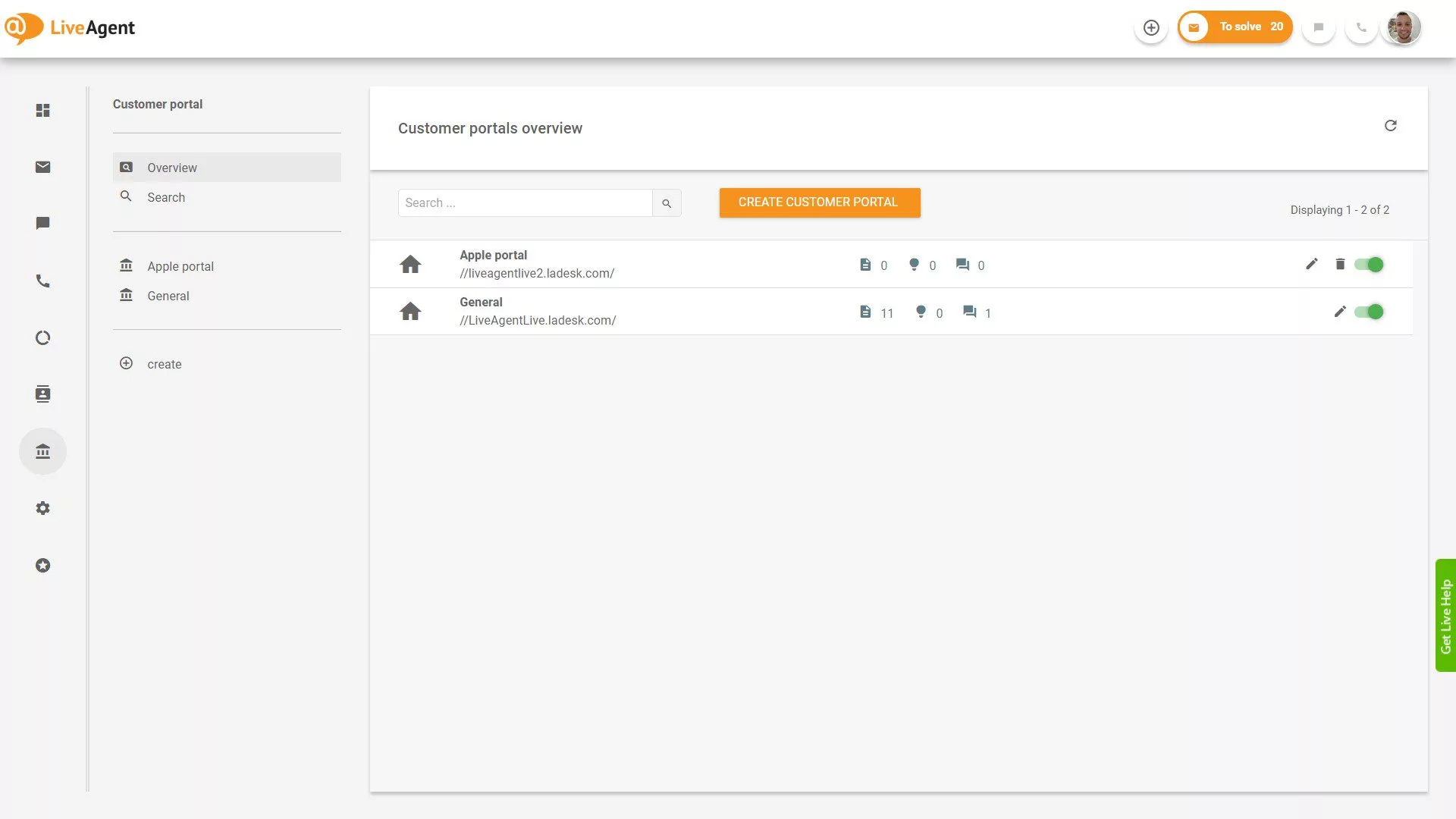 Panoramica dei ticket di LiveAgent all'interno dell'applicazione