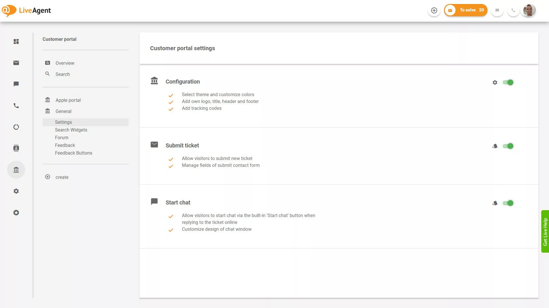 Panoramica dei ticket di LiveAgent all'interno dell'applicazione