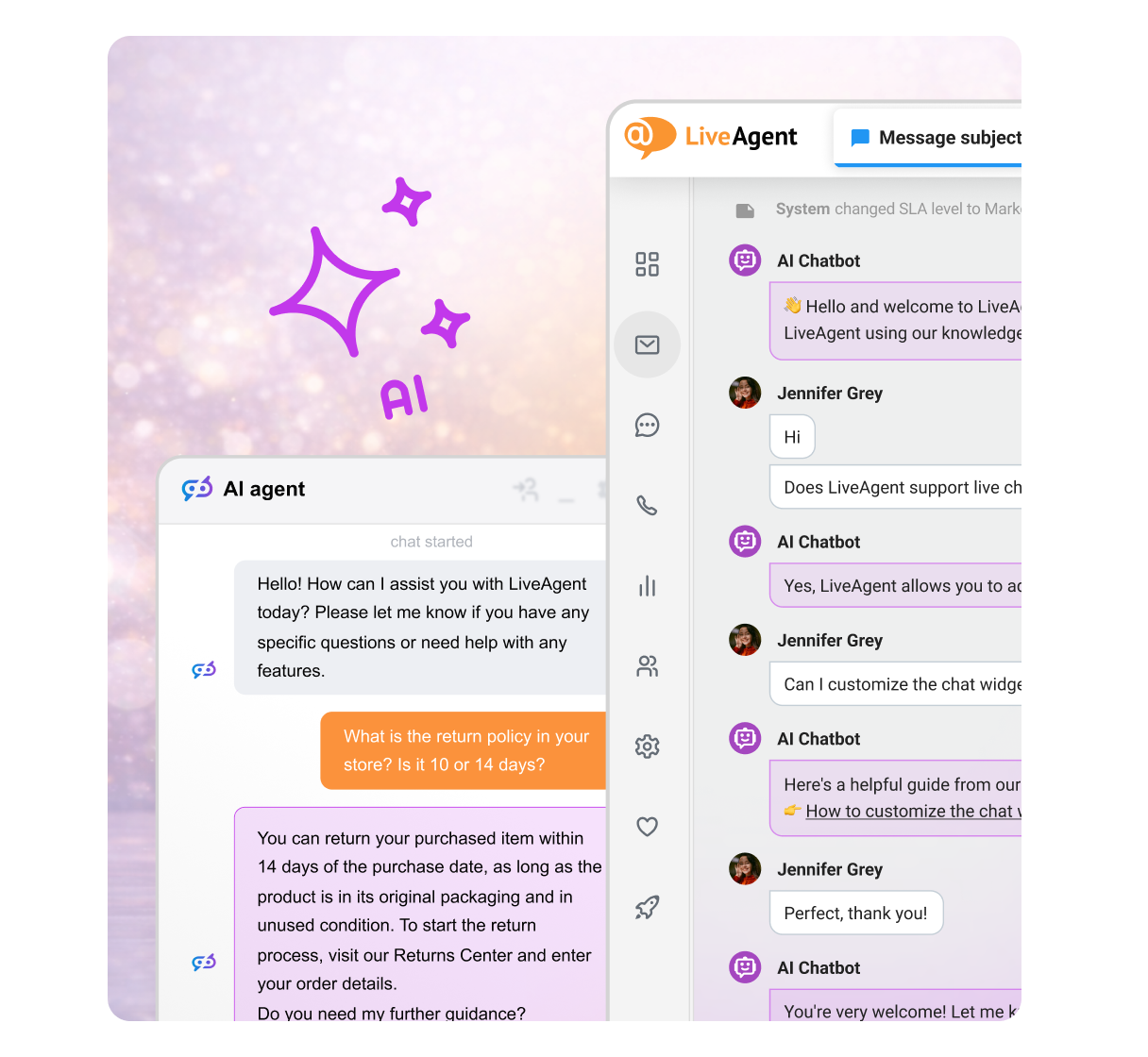 Ottieni crediti AI gratuiti pari al 100% del tuo abbonamento mensile LiveAgent.
