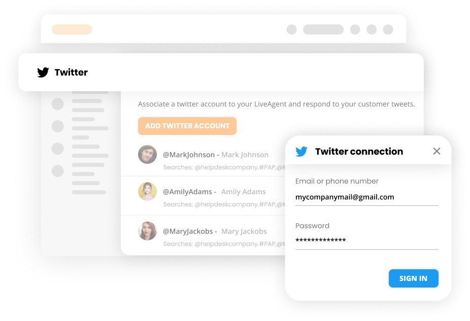 Connessione Twitter al software help desk