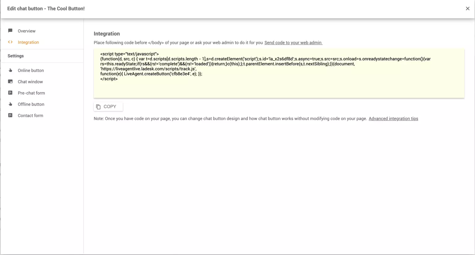 Integra nel sito web