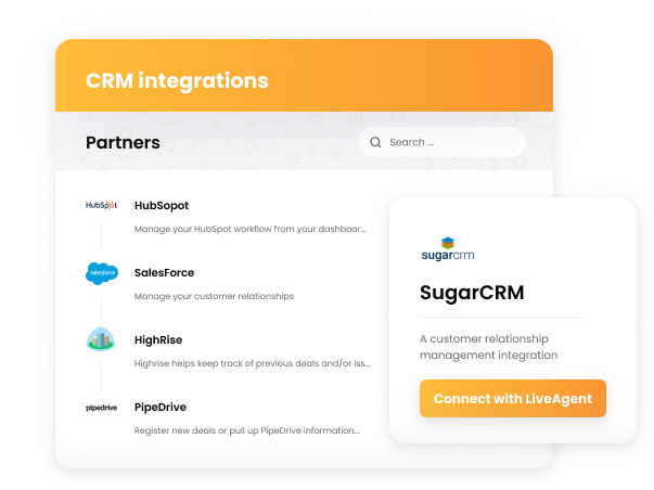 Esempio di poche integrazioni CRM in LiveAgent
