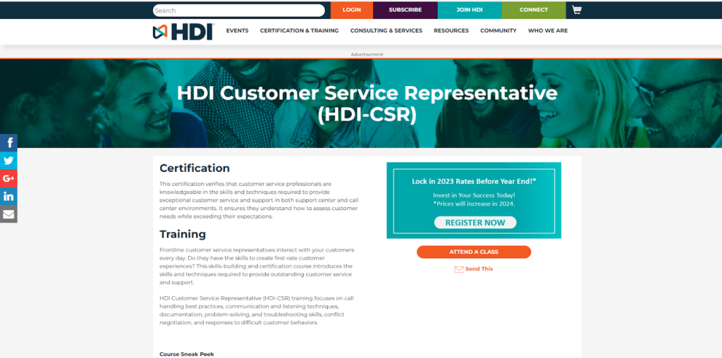 Corso HDI Customer Service Representative