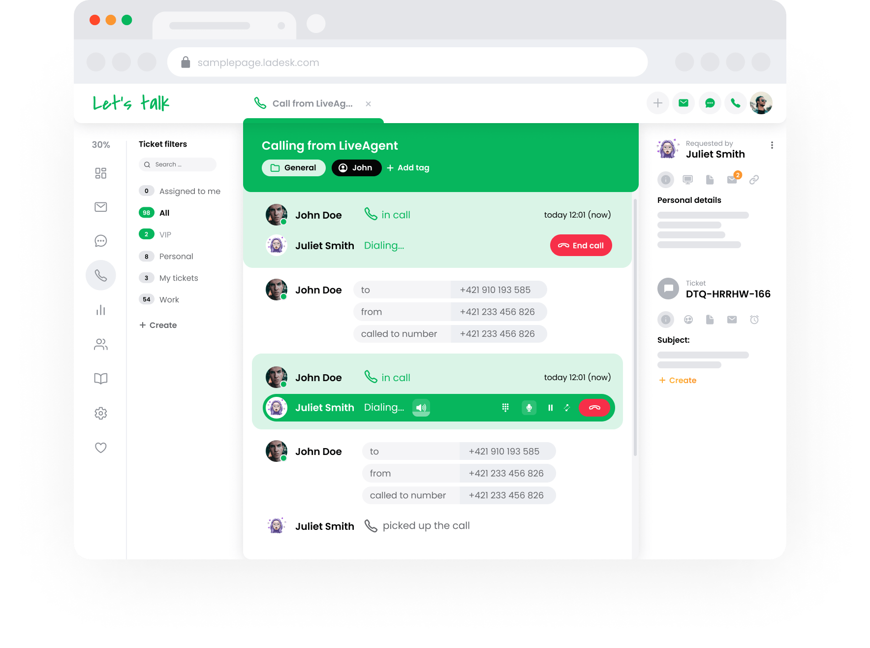 Call center in uscita in LiveAgent