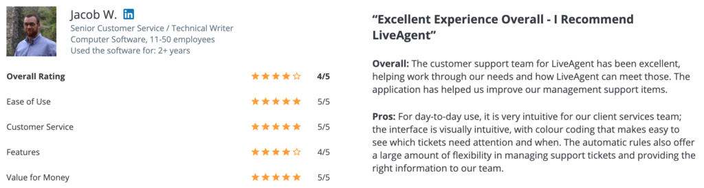 Customer reviews LiveAgent