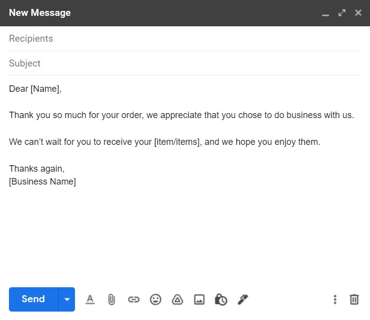 Modello di email di ringraziamento