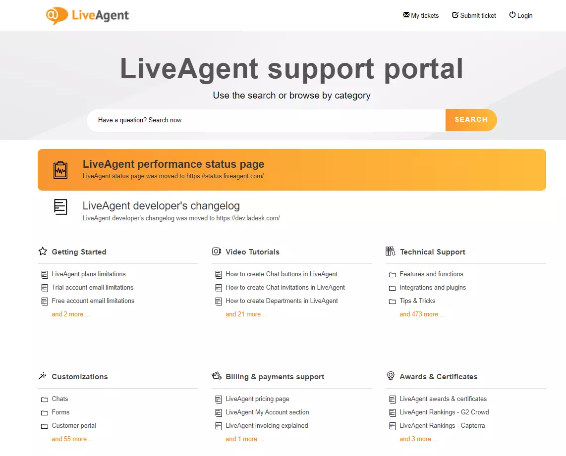 Portale di supporto LiveAgent con articoli e FAQ