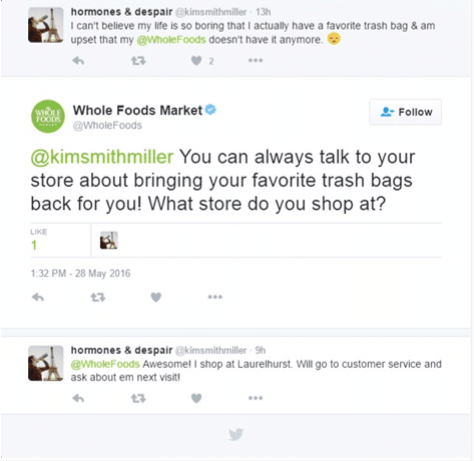 Risposta di Whole Foods su Twitter