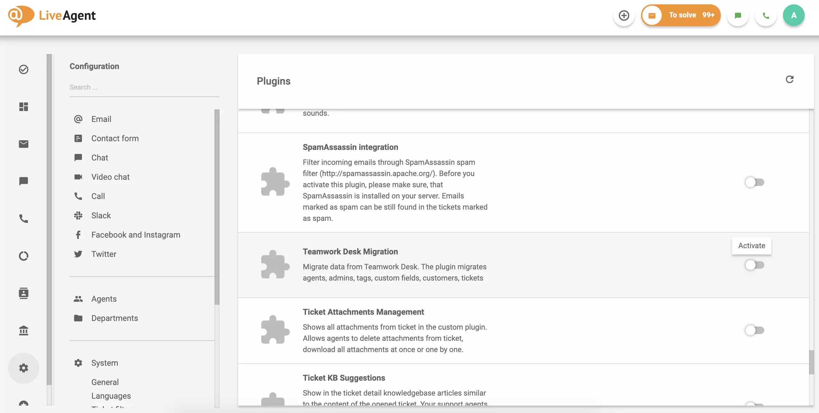 Attiva il plugin di migrazione Teamwork Desk