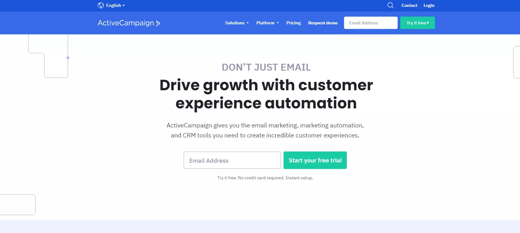 Homepage di ActiveCampaign