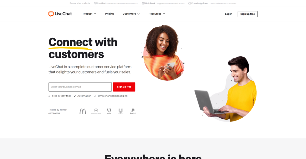 Homepage di LiveChat