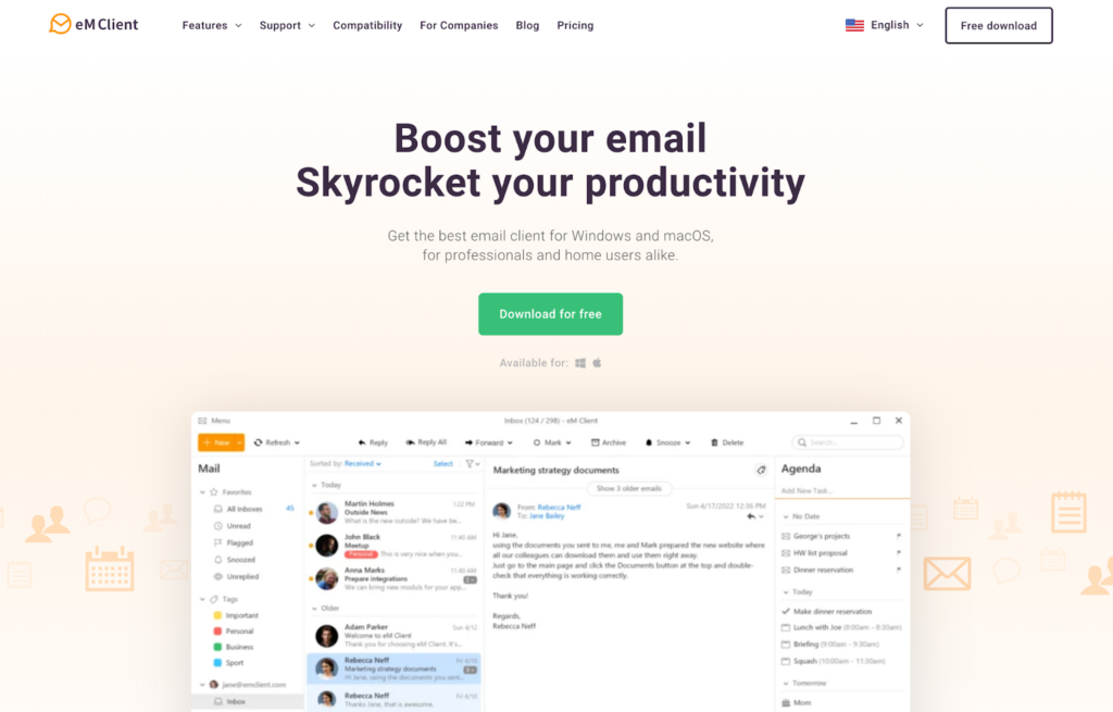Homepage di eM Client