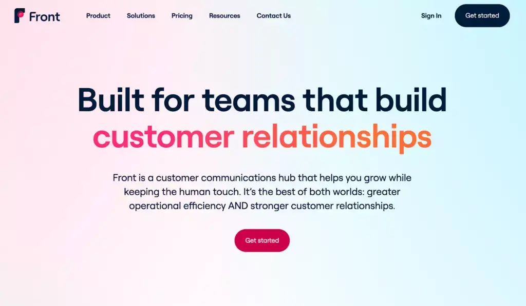Pagina iniziale di Front, software di gestione della posta elettronica del team