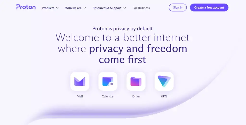 Homepage di Proton Mail