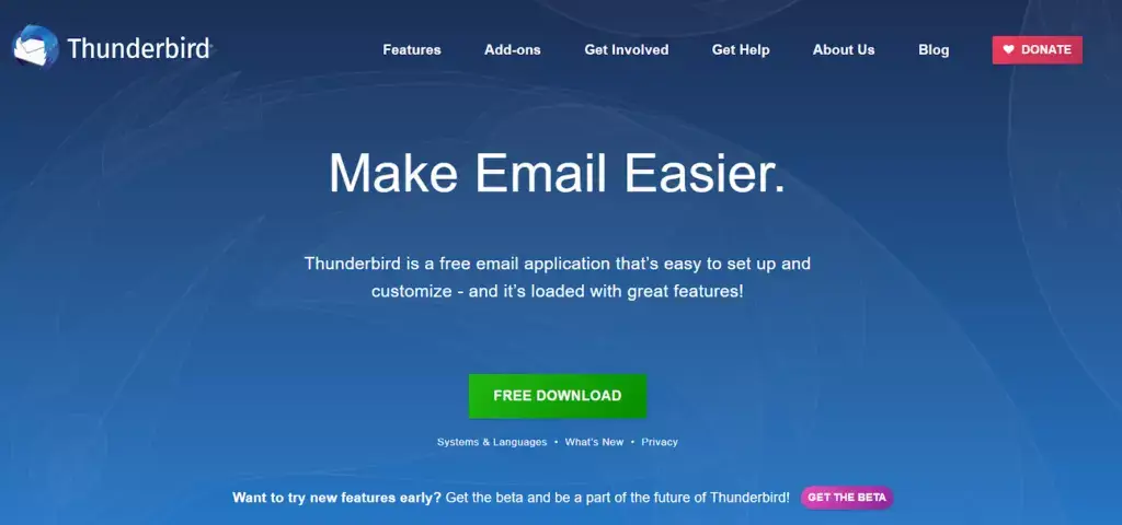 Homepage di Thunderbird