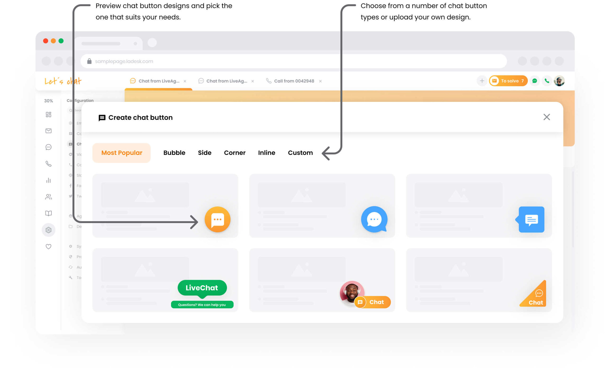 Galleria dei pulsanti chat di LiveAgent