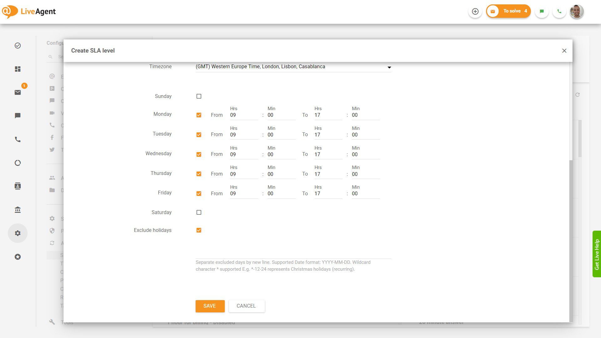 Business hours setting in LiveAgent