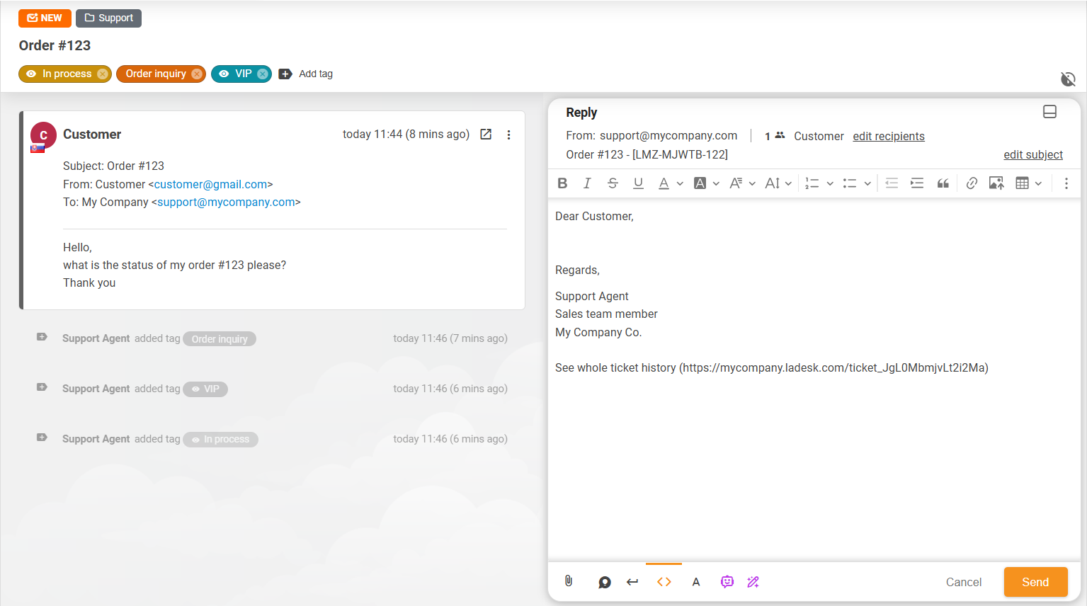 Vista del layout dei ticket migliorata in LiveAgent