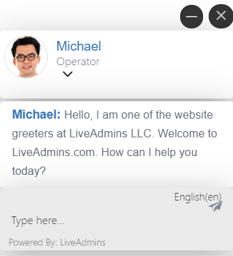 Finestra di chat LiveAdmins