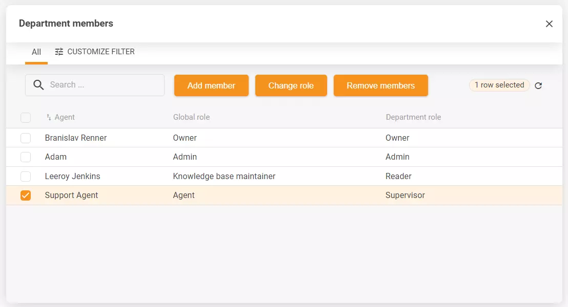 Screenshot delle impostazioni di dipartimento che mostra diverse opzioni di configurazione