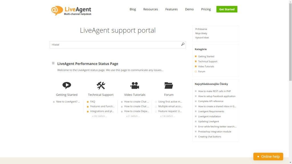 Portale di supporto di LiveAgent. Un ottimo esempio di una base di conoscenza facilmente ricercabile.