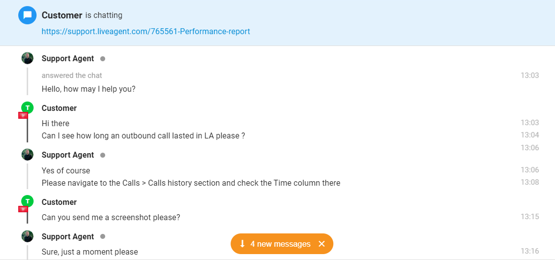 Screenshot di una chat che mostra la notifica dei messaggi non letti