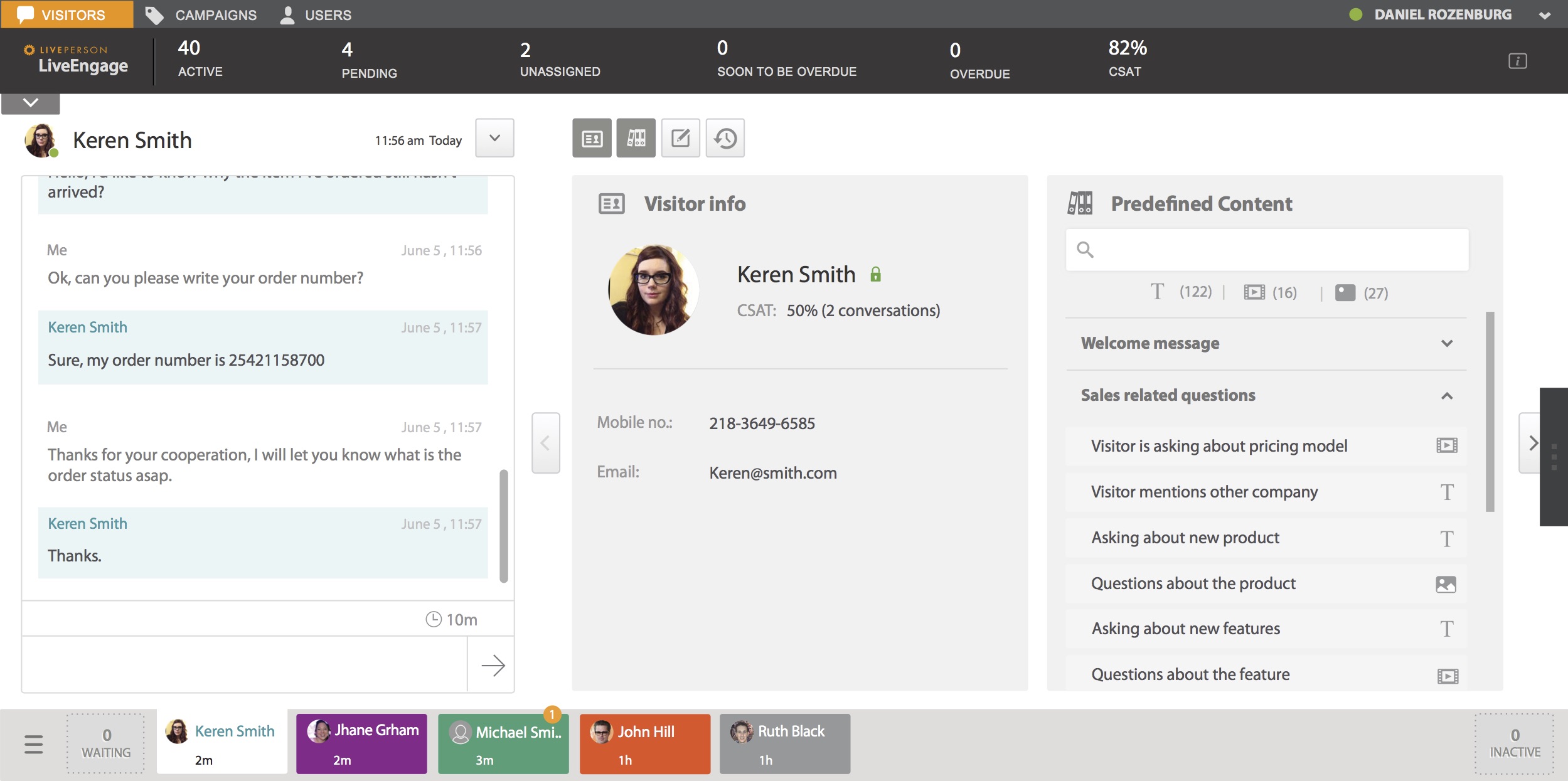 Finestra di chat in corso LivePerson