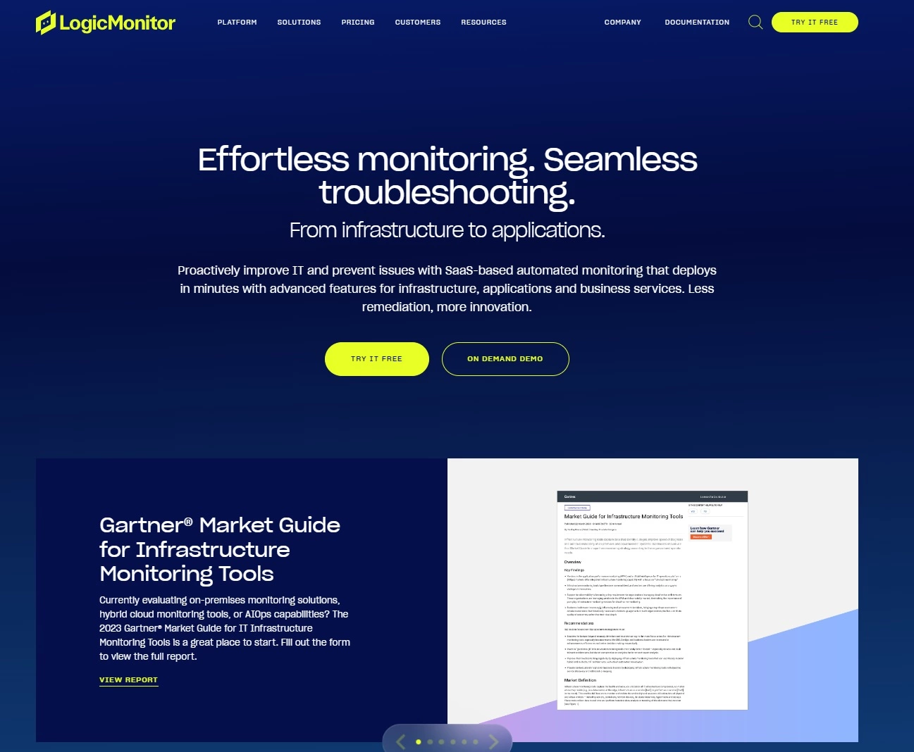 Screenshot della pagina iniziale di LogicMonitor - piattaforma di prestazioni IT per il monitoraggio e la risoluzione dei problemi senza sforzo
