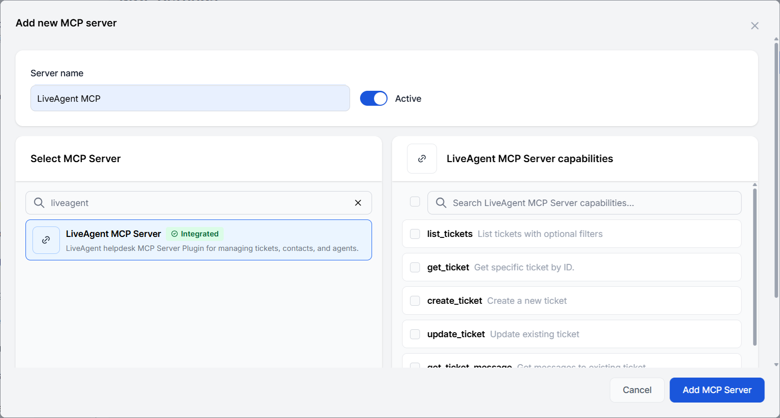 Un nuovo server MCP Liveagent è stato aggiunto a FlowHunt