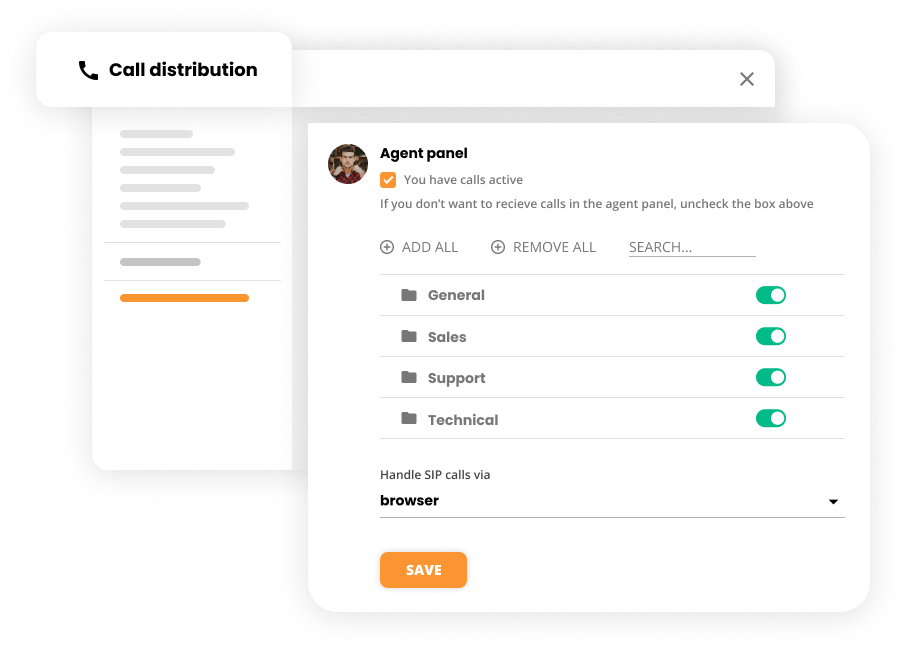 Impostazioni di distribuzione delle chiamate nel software Contact center - LiveAgent