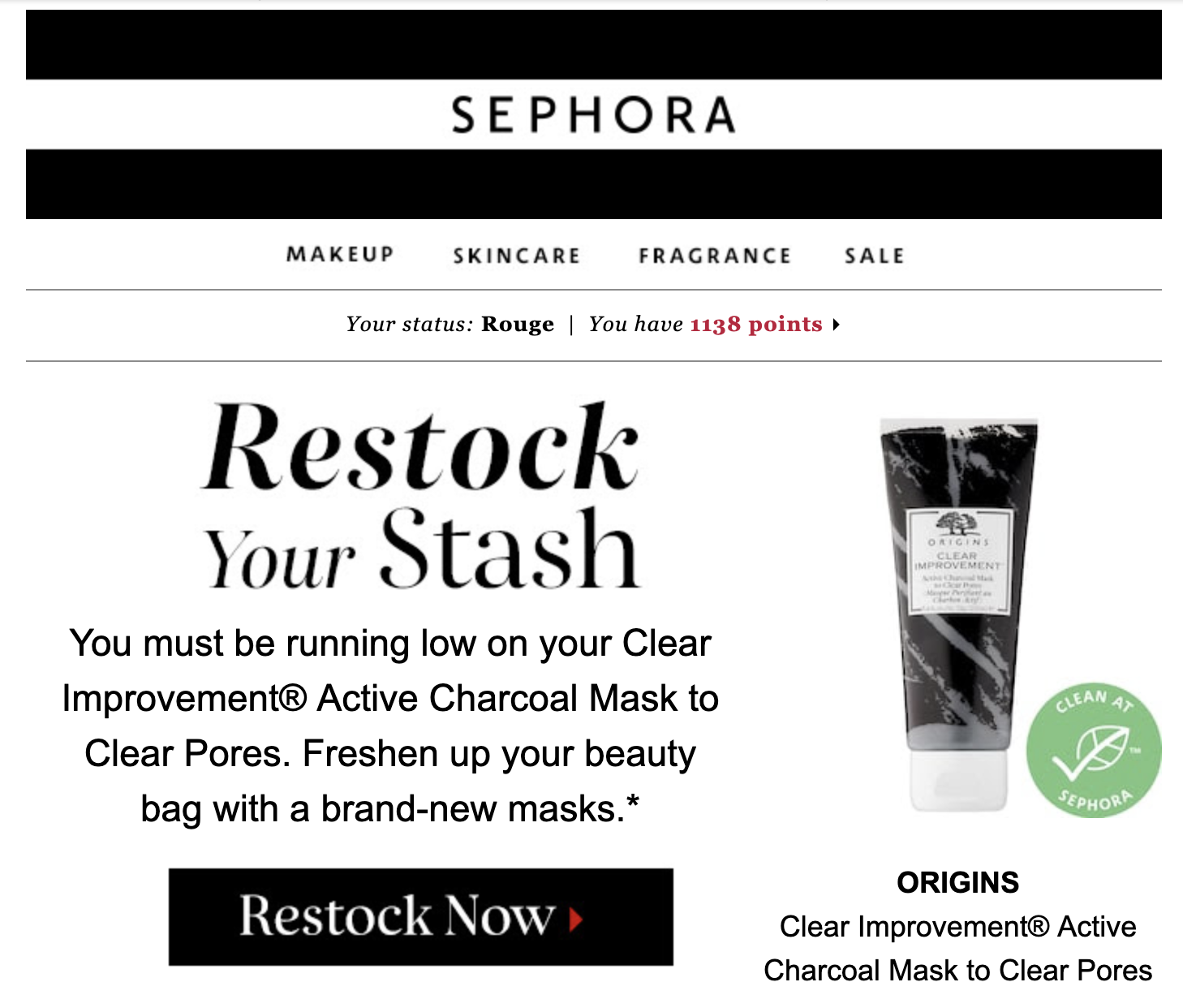 Modello di email di rifornimento di Sephora