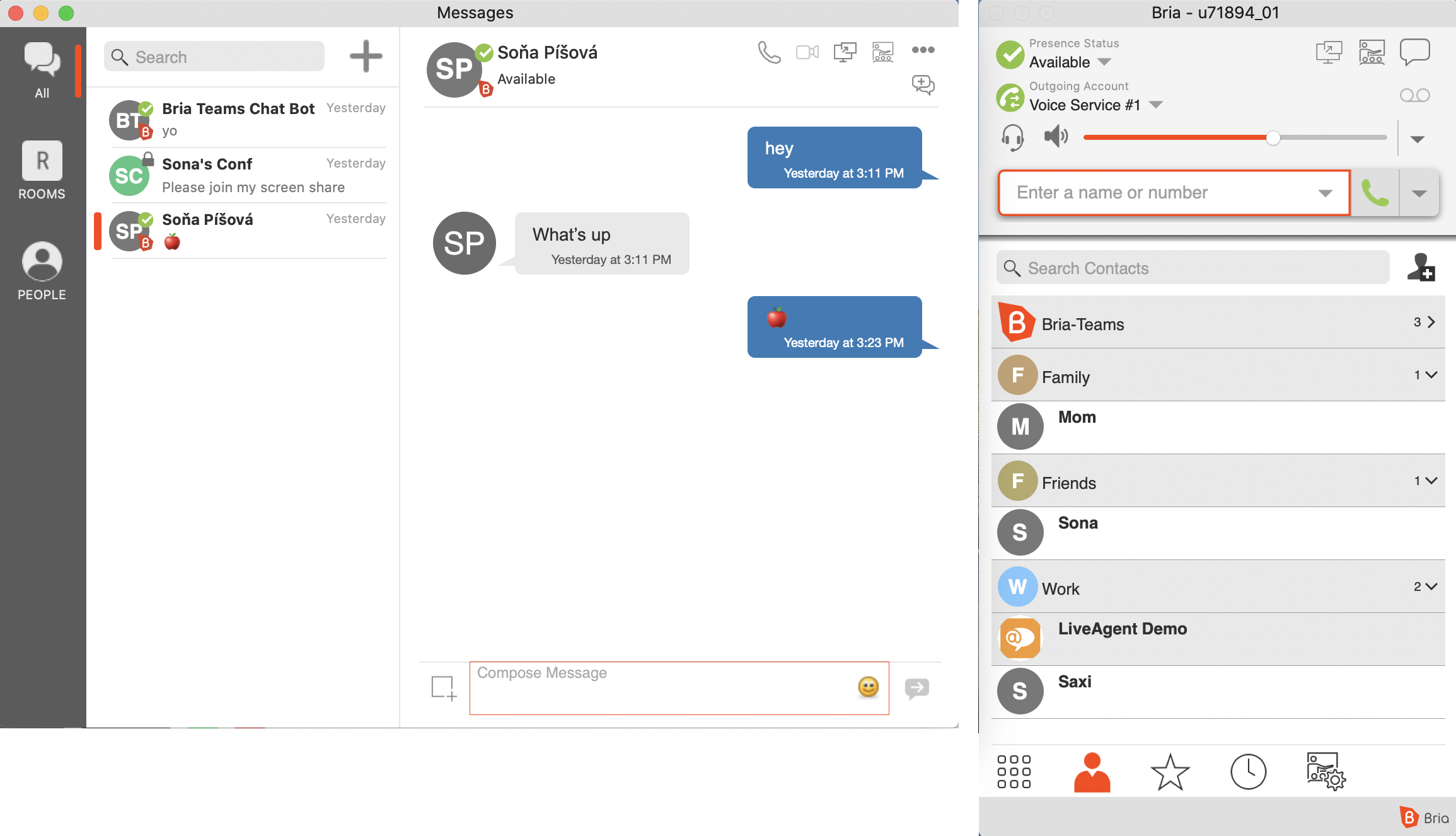 Messaggistica di team softphone Bria