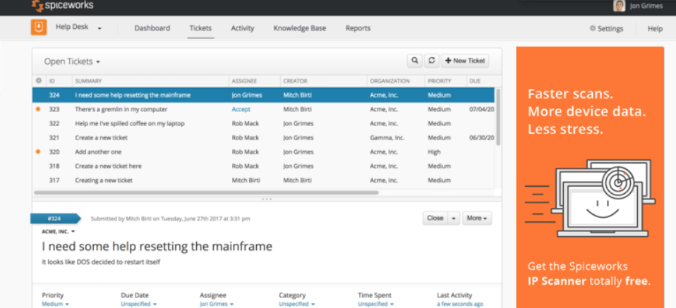 Servizio di ticketing gratuito Spiceworks