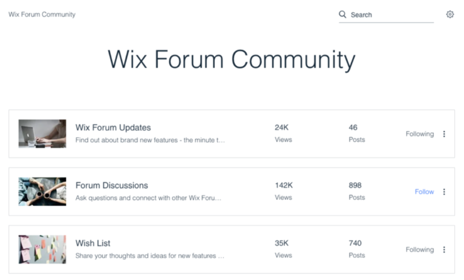 Forum comunitario Wix