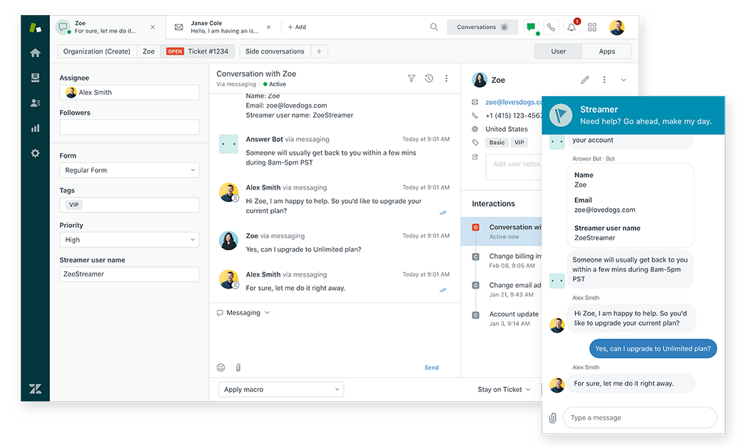 Supporto clienti e conversazioni di Zendesk