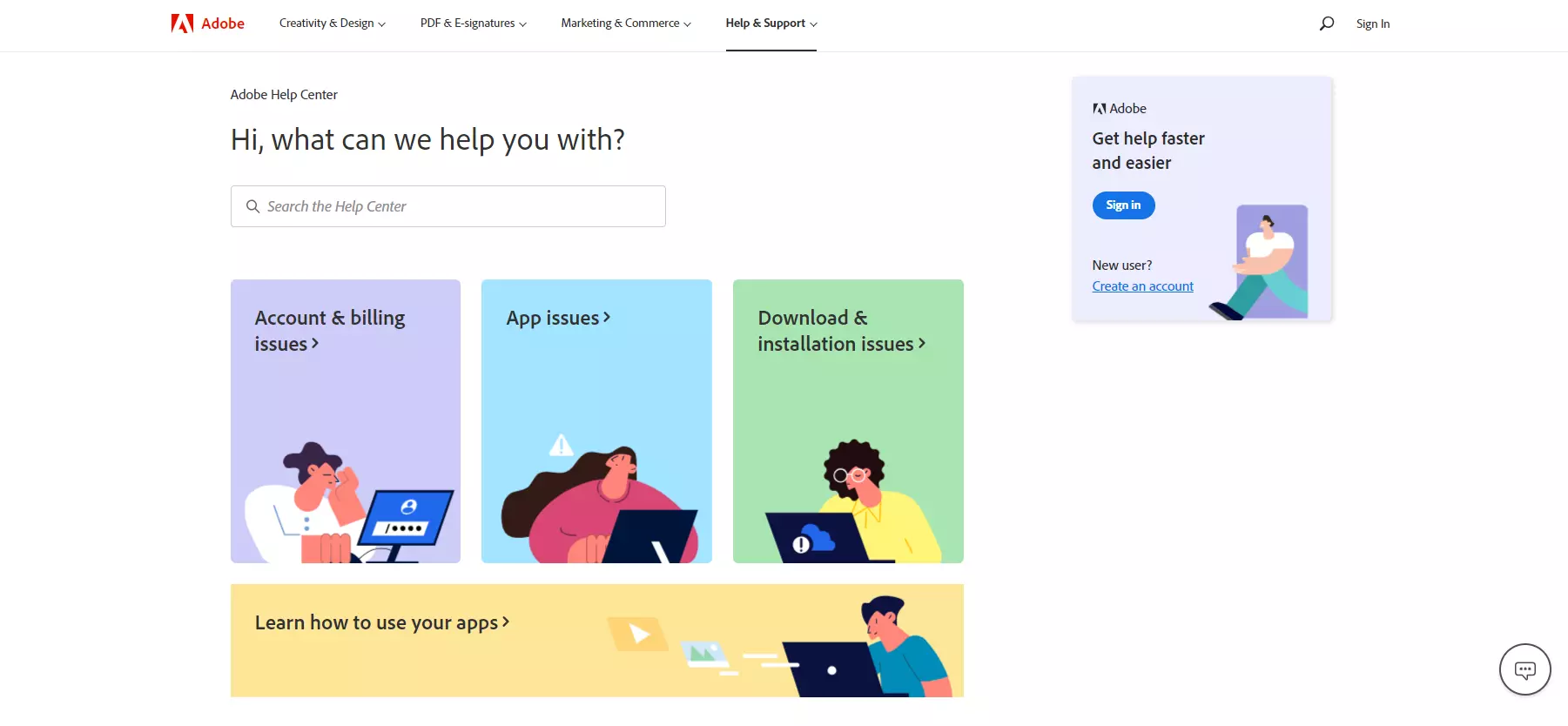 Centro di supporto Adobe