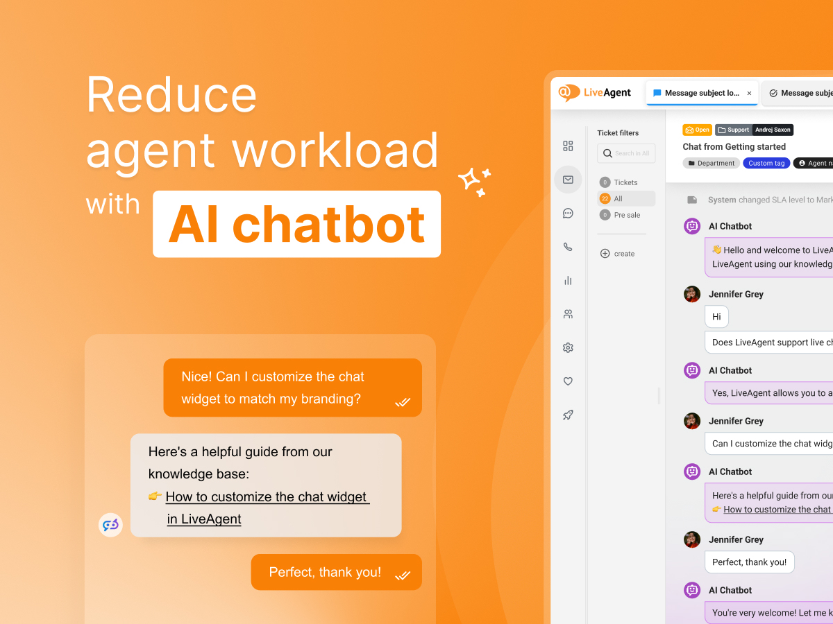 Screenshot dell'interfaccia del chatbot AI di LiveAgent