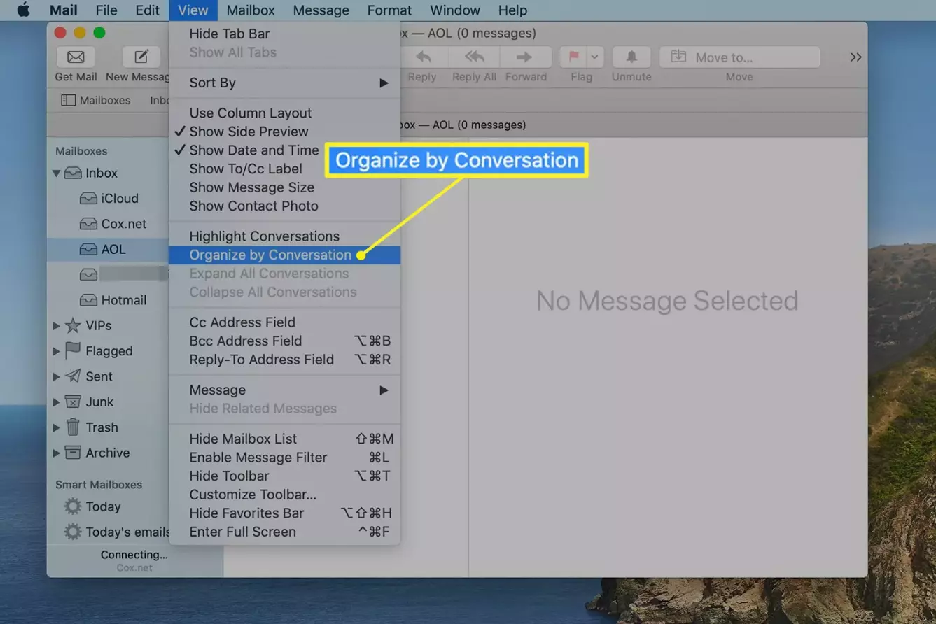 Impostazioni di visualizzazione di Apple Mail