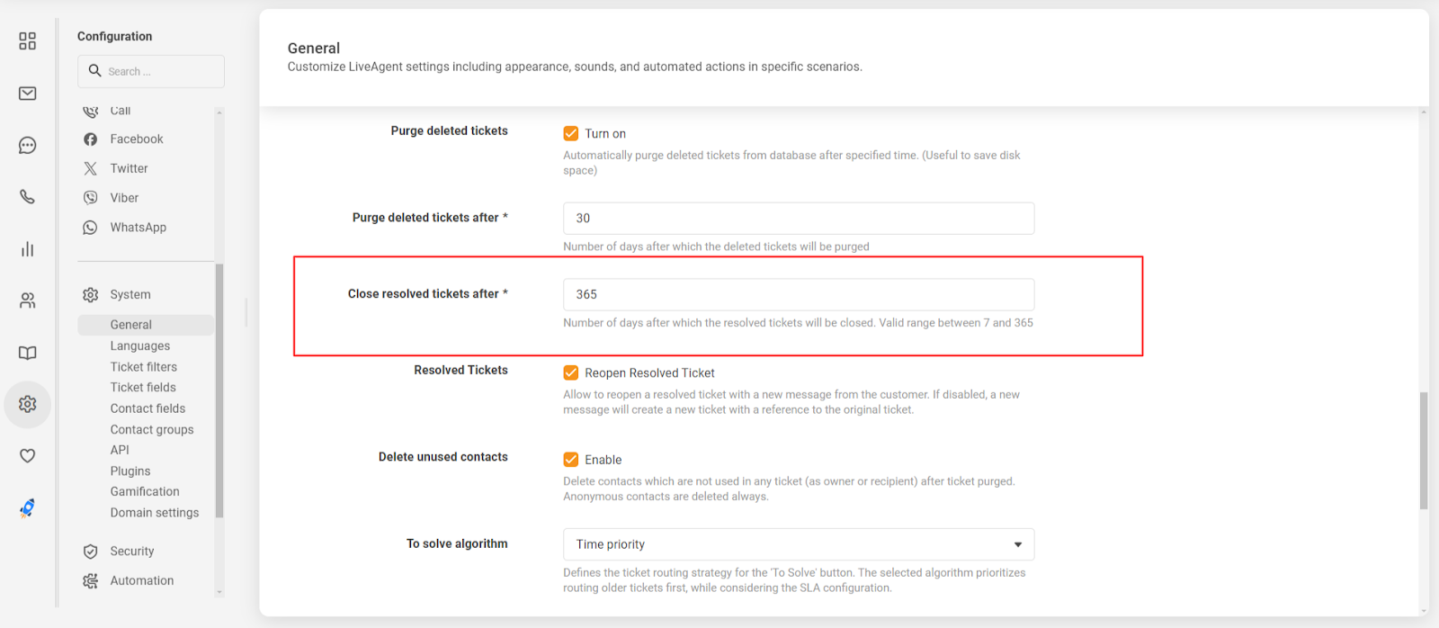 Funzione di chiusura automatica dei ticket risolti