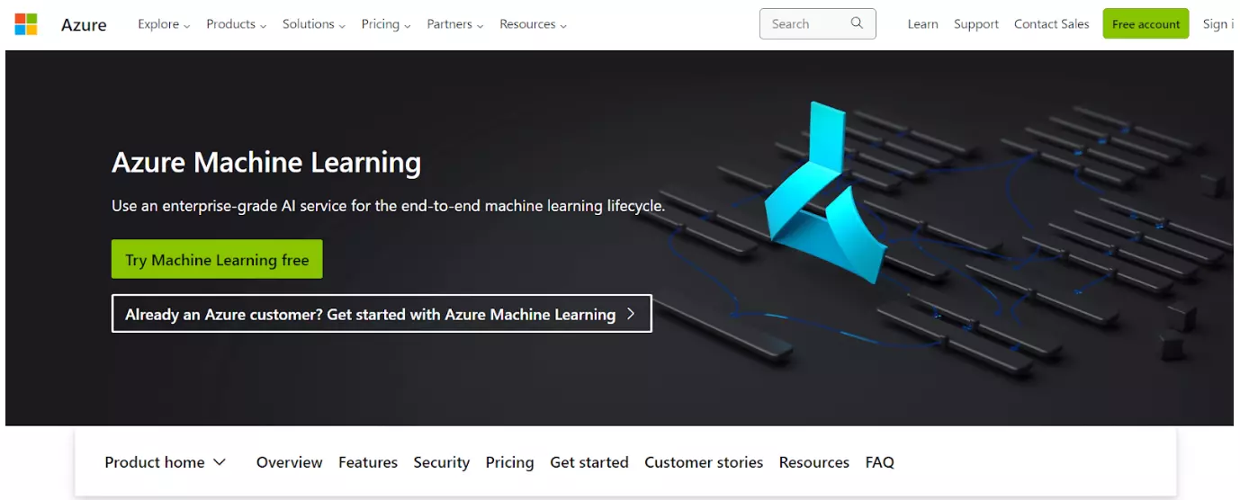 Homepage Azure Machine Learning Studio