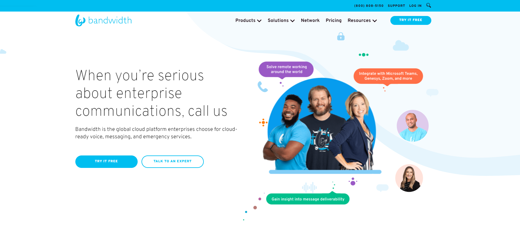 Sito web del provider VoIP Bandwidth
