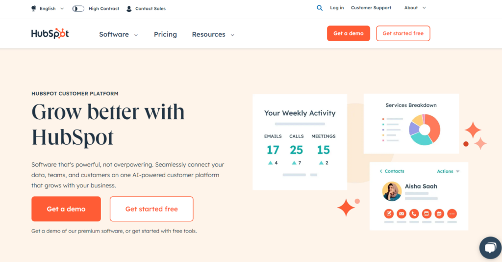 Homepage di Hubspot, un'alternativa a Help Scout per software help desk